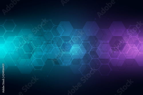 Technology abstract background. Geometric texture with molecular structures and chemical engineering. Abstract background of hexagons pattern.