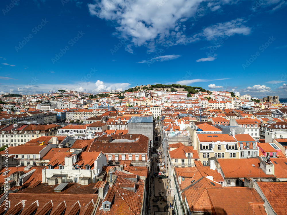 View over the city and the Castelo de São Jorge, Baixa, Lisbon, Portugal