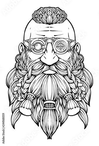 A bearded dwarf in a steampunk glasses