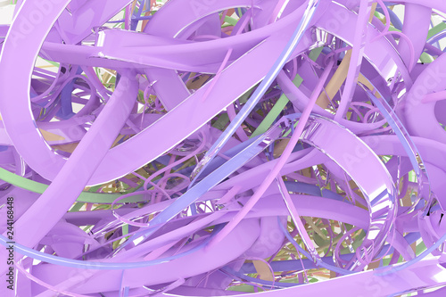 CGI composition, bunch of messy string, geometric for design texture, background. Colorful 3D rendering.