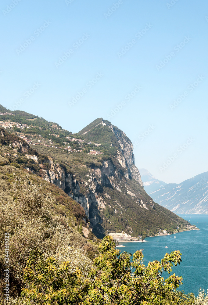 Coast of Lake Como in Italy on a sunny day