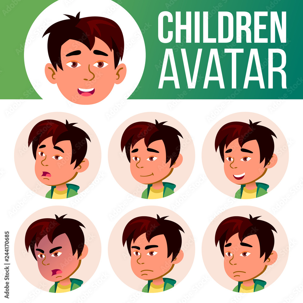 Asian Boy Avatar Set Kid Vector. Primary School. Face Emotions. Facial, People. Cute, Comic. Banner, Flyer. Cartoon Head Illustration Asian Boy Avatar Set Kid Vector. Primary School. Face Emotions. Facial, People. Cute, Comic. Banner, Flyer. Cartoon Head Illustration
