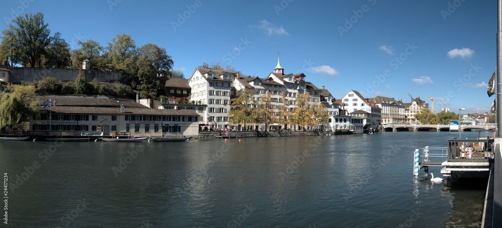 Riverside buildings on the Limmat in Zürich, Switzerland