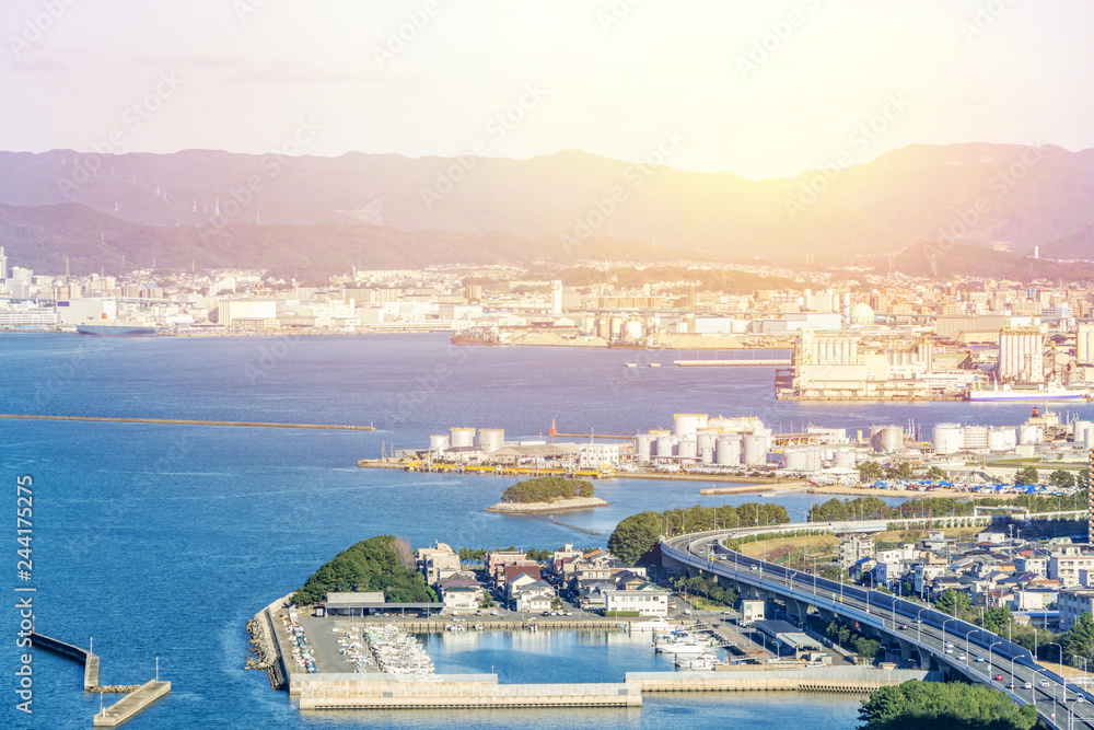 Naklejka premium moden city skyline aerial view in Fukuoka Japan