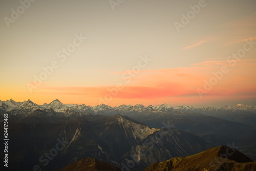 Sunrise on the 3000m high Torrenthorn near Leukerbad  with view of the swiss alps  Switzerland Europe