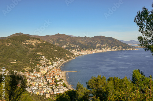 Panoramic view of the Ligurian coast with Laigueglia and Alassio from Capo Mele, Andora Liguria, Italy © Simona Sirio
