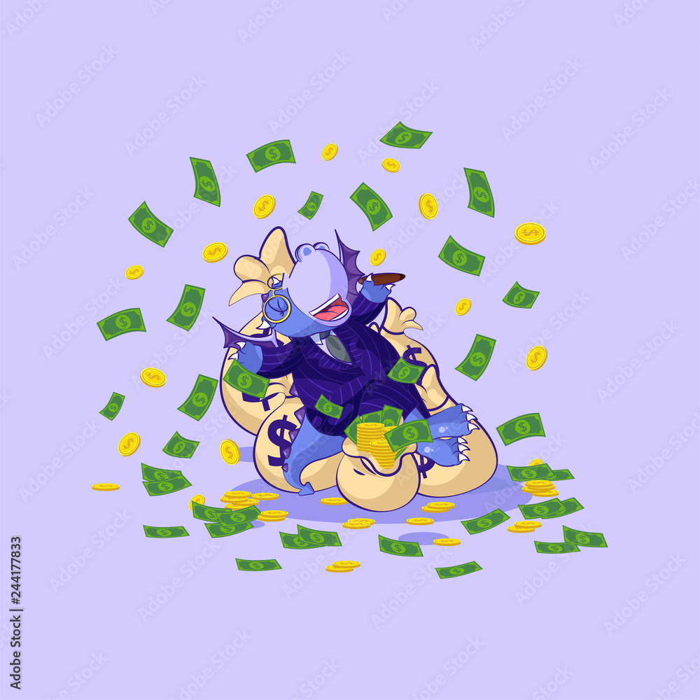 Naklejka premium dragon in business suit lies happy and celebrates