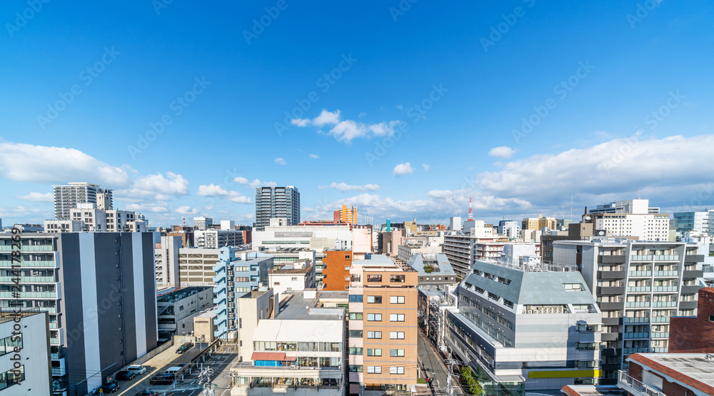 city skyline view in tenjin, Fukuoka Japan