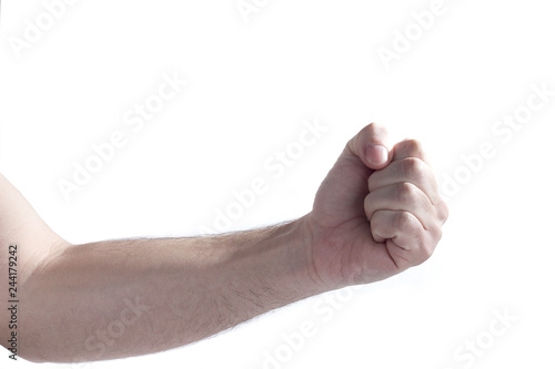 Man arm and fist  isolated on a white background