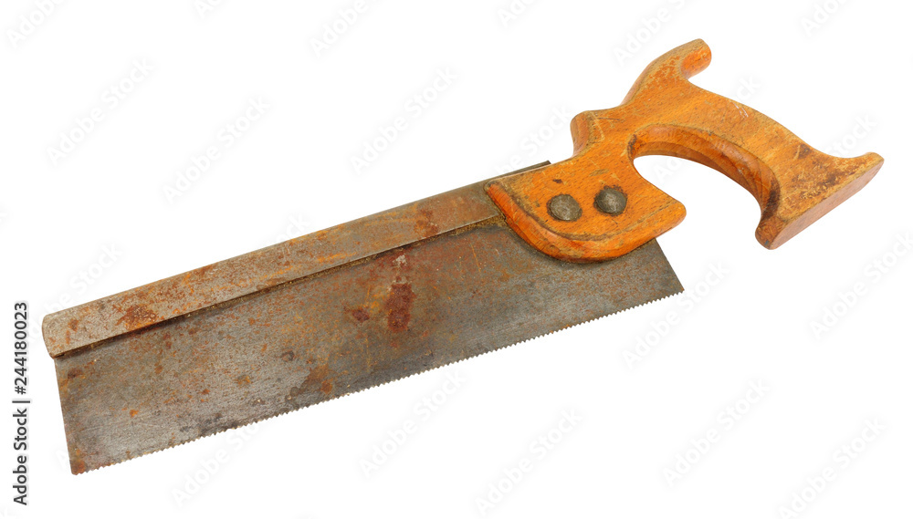 Old tenon woodworking hand saw isolated on a white background Old tenon woodworking hand saw isolated on a white background