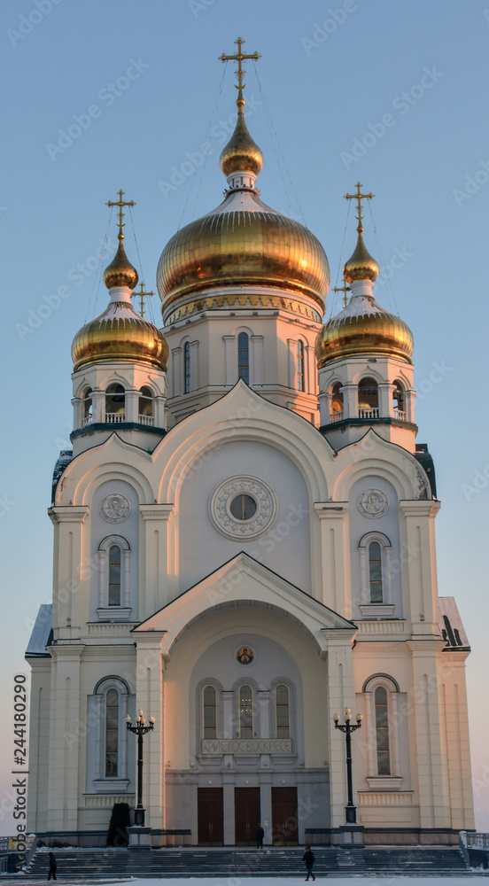 Spaso-Preobrazhensky Cathedral in Khabarovsk. The inscription on the temple, 