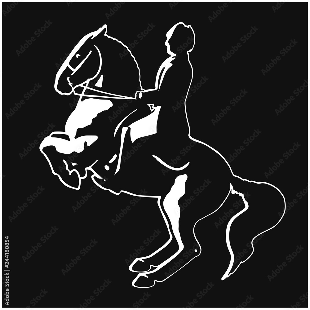 Higher school of riding. Silhouette of a horse and rider executing a levade. Higher school of riding. Silhouette of a horse and rider executing a levade.