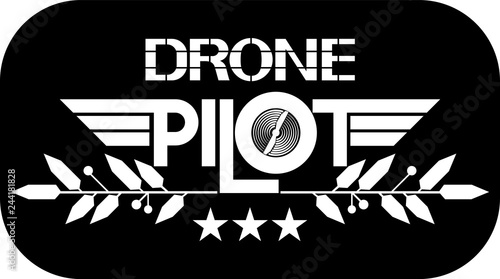 Drone pilot icon.Monochrome illustrative text poster dedicated to a specific technical device.