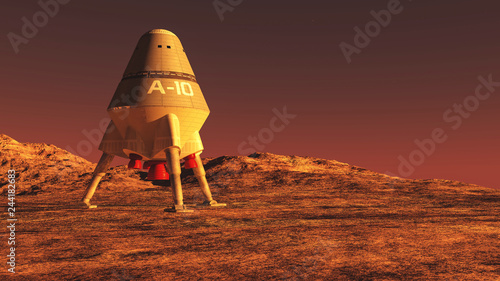 The spaceship image on  alien  planet 3D illustration