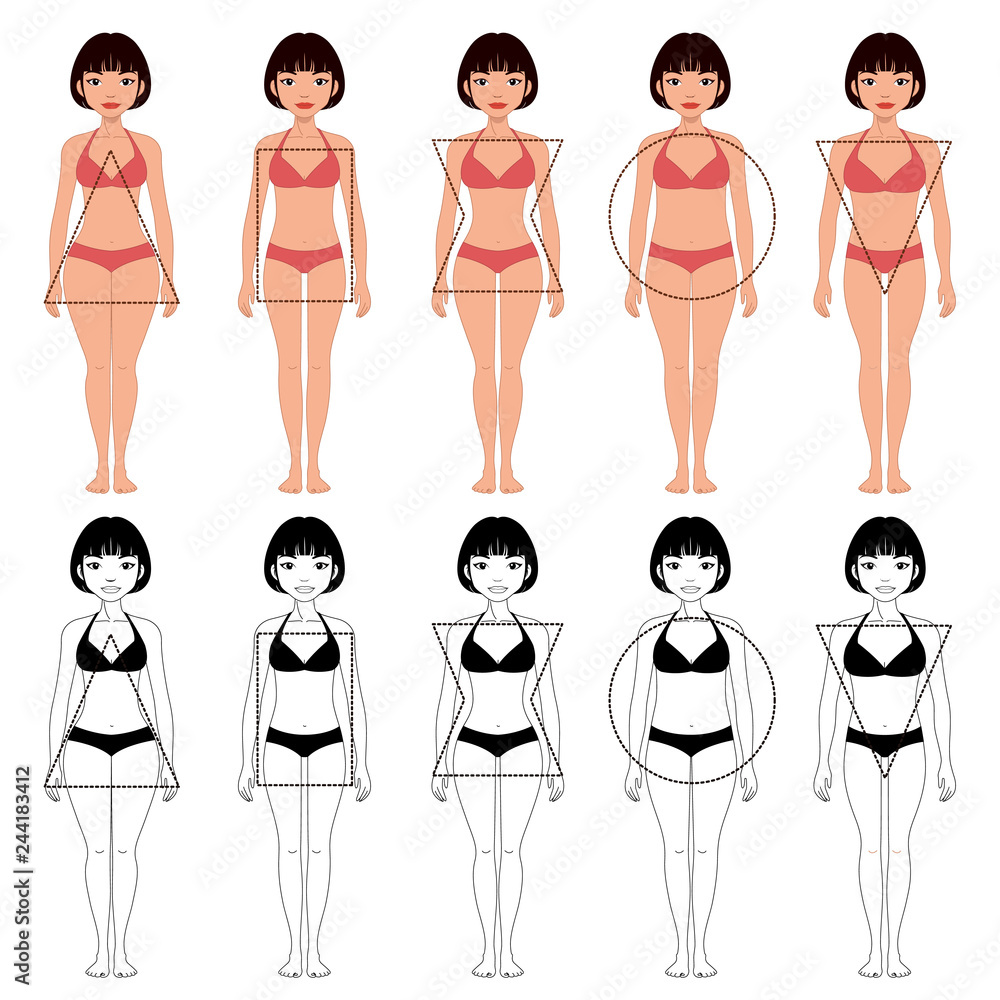 Vettoriale Stock set of five different types of female body shapes,  different types of beautiful woman | Adobe Stock