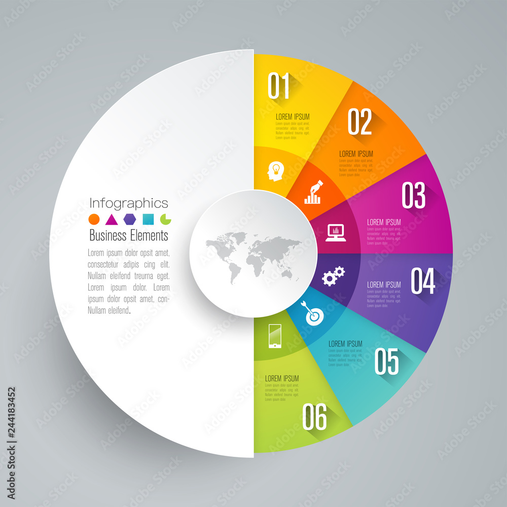 Infographics design vector and business icons with 6 options. Infographics design vector and business icons with 6 options.