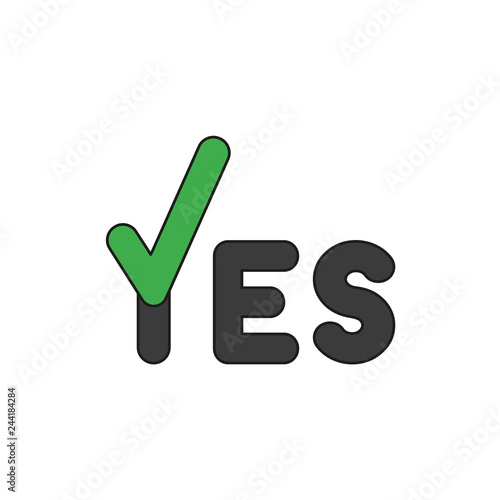 Vector icon concept of yes word with check mark. Colored and black outlines.