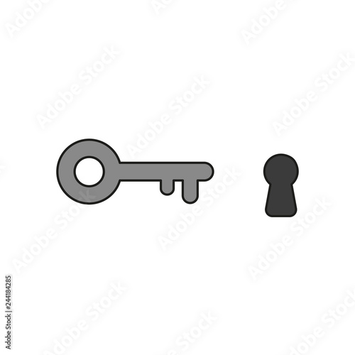 Vector icon concept of key and keyhole. Colored and black outlines.