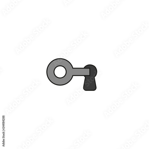 Vector icon concept of key into keyhole, lock or unlock. Colored and black outlines.