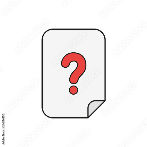 Vector icon concept of paper with question mark. Colored and black outlines.
