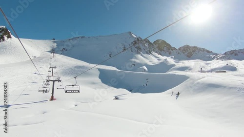 Winter mountains on a bright sunny day. Canillo ski region, Andorra 