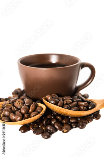 Coffee Cup And Beans On White Backgrounds