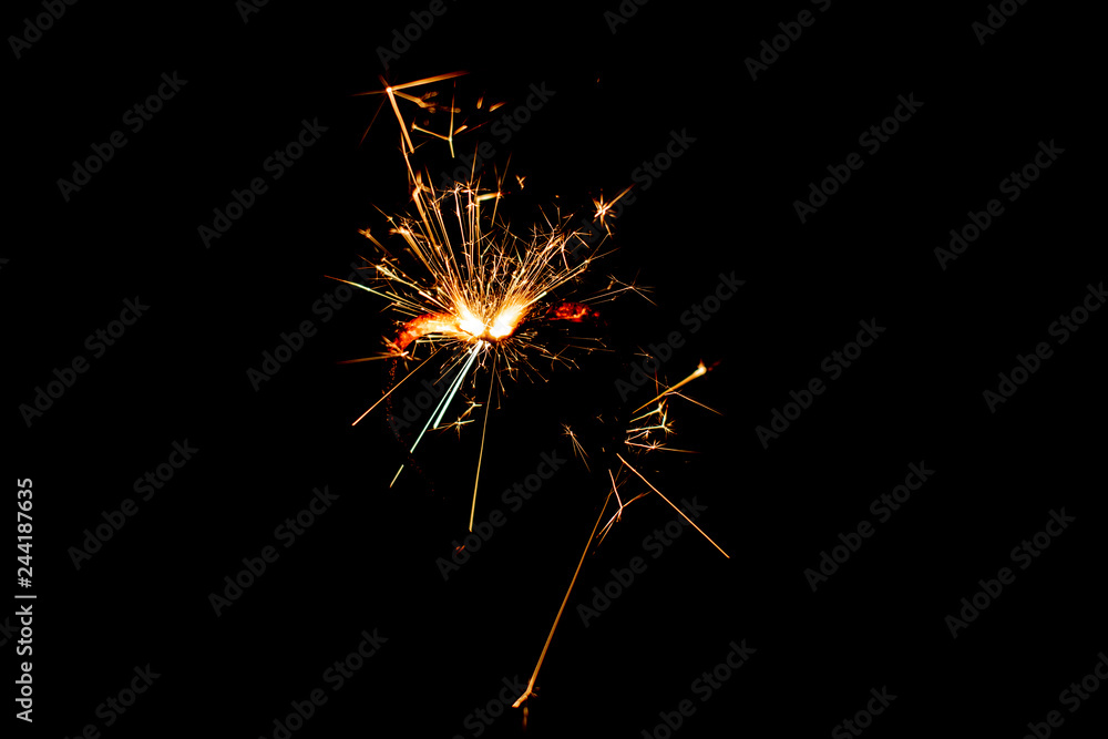 Fire sparklers on black background - Image Fire sparklers on black background - Image