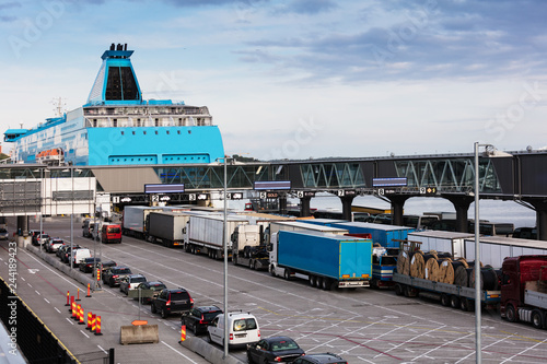 Canvas Print loading cars on sea ferry