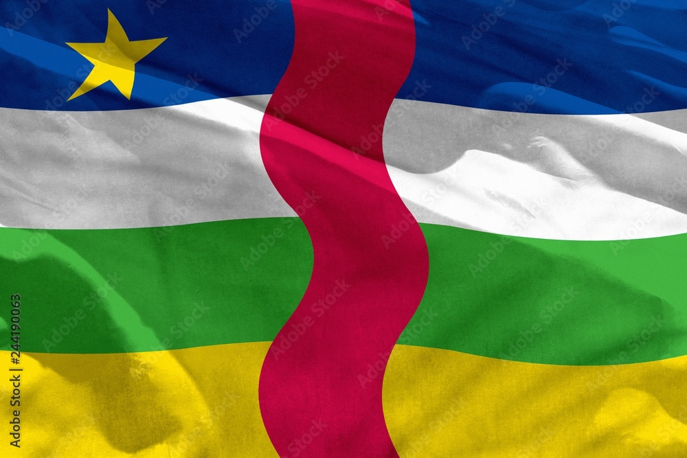 Obraz premium Waving Central African Republic flag for using as texture or background, the flag is fluttering on the wind