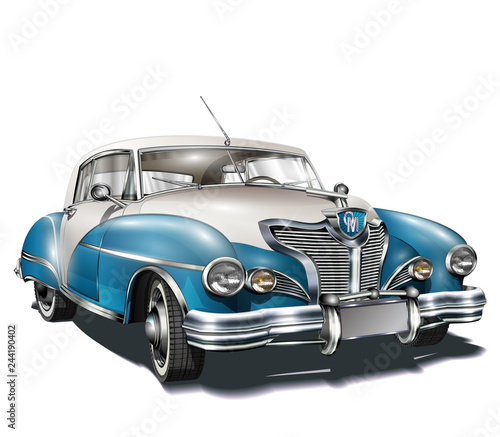 Retro car isolated on white background.	