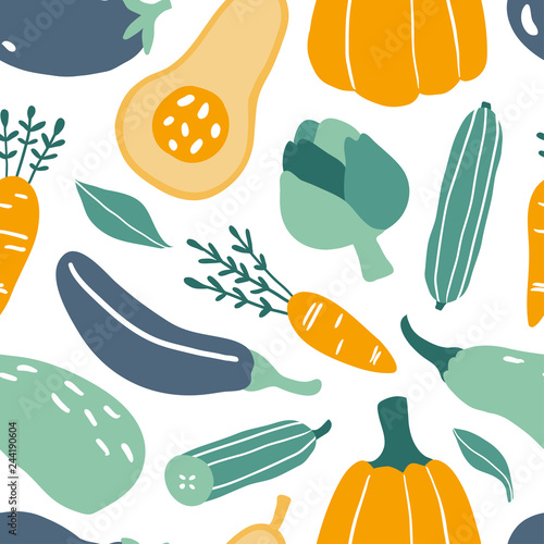 Seamless pattern with hand drawn doodle vegetables