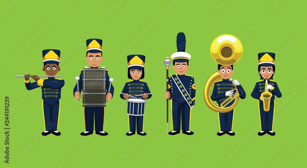 Marching Band Cute Cartoon Characters Vector Stock Vector Adobe Stock
