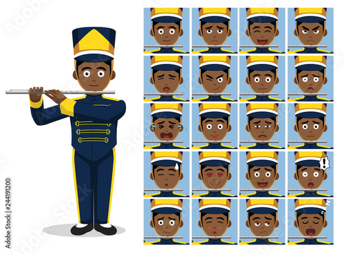 Marching Band Flute Cartoon Emotion faces Vector Illustration