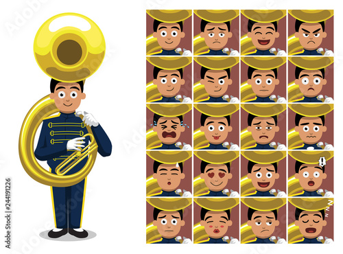 Marching Band Tuba Cartoon Emotion faces Vector Illustration