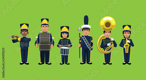 Marching Band Cute Cartoon Characters Vector