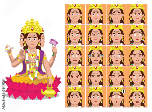 Hindu God Brahma Cartoon Emotion faces Vector Illustration