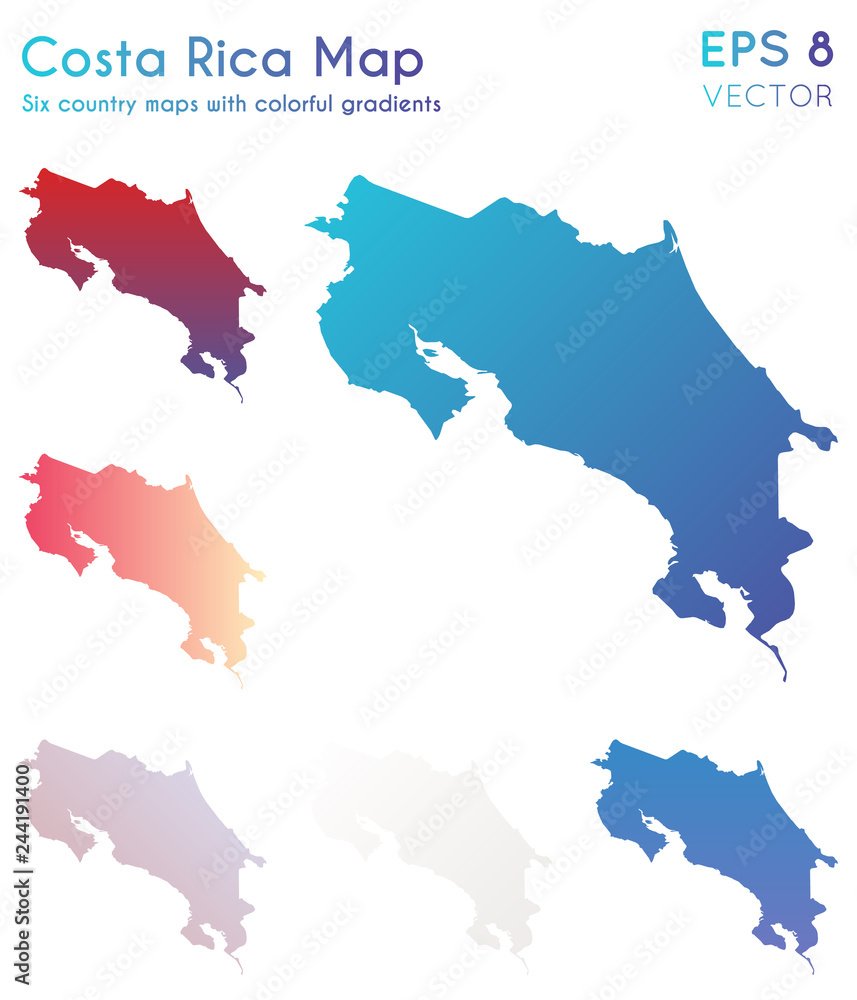 Map of Costa Rica with beautiful gradients. Admirable set of Costa Rica ...