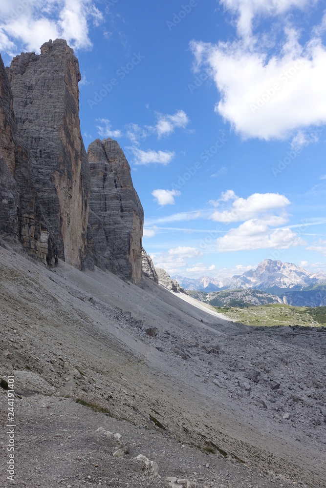 Tre Cime mountain landscape with blue sky