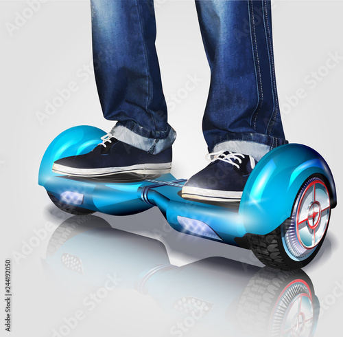 Vector illustration of man riding a hoverboard.
