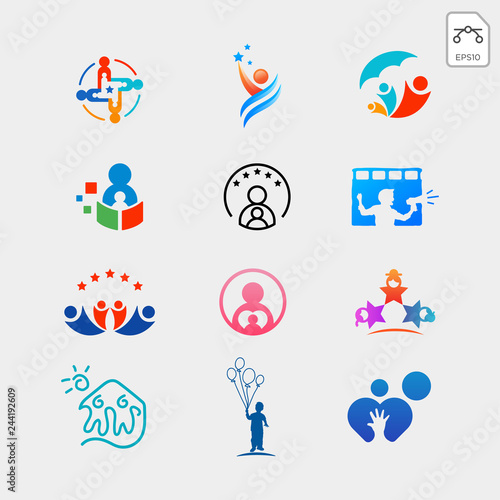 children care, baby care logo template with business card