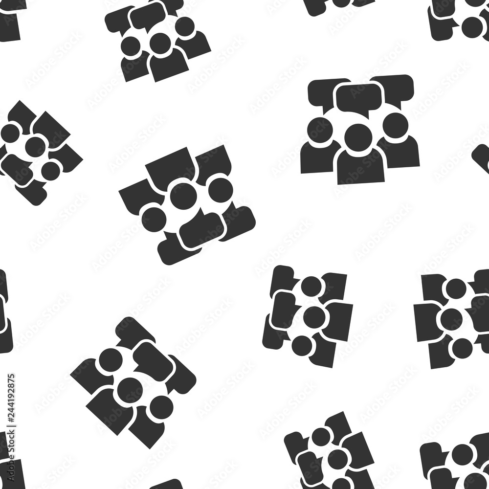 Fototapeta premium People with speech bubble icon seamless pattern background. Business agreement vector illustration. Partnership talk symbol pattern.