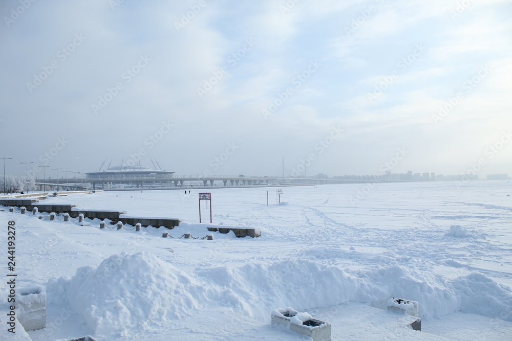 Fototapeta premium winter landscape with river