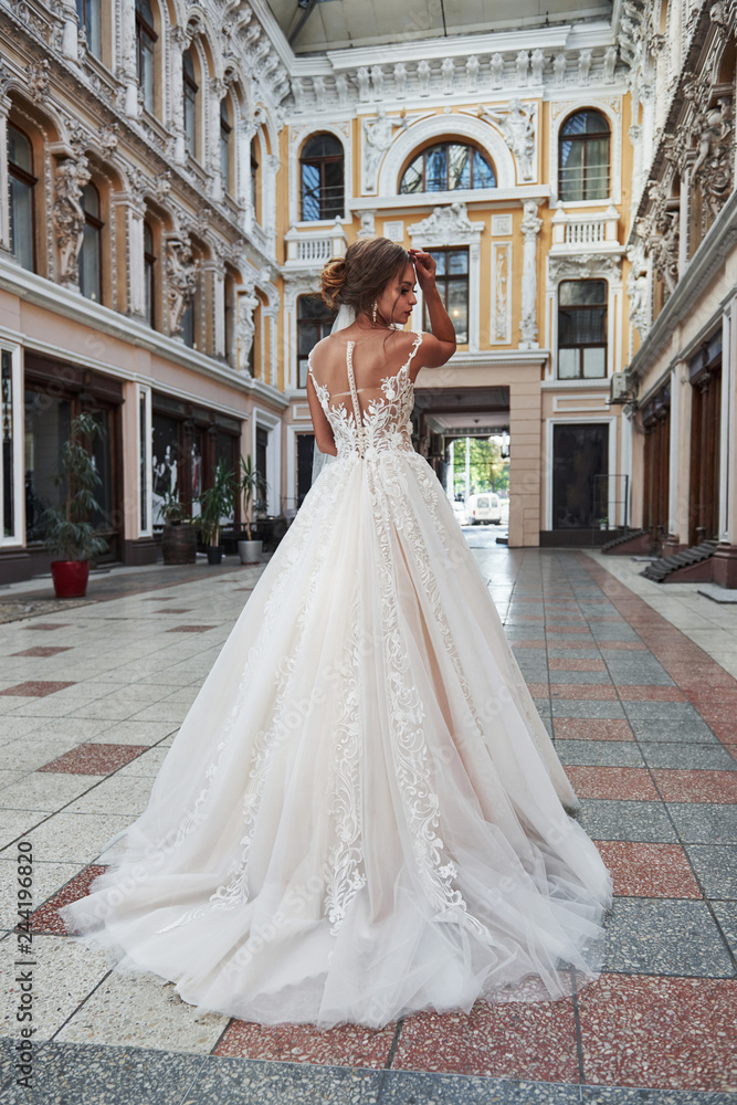 Beautiful delicate young woman, sexy bride in luxurious wedding dress Beautiful delicate young woman, sexy bride in luxurious wedding dress
