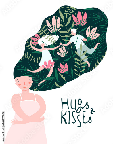 Girl Love Daydream Long Hair Thinking Design