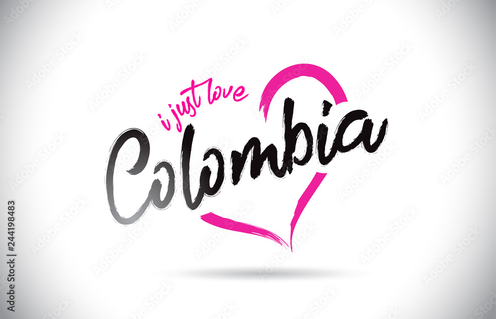 Colombia I Just Love Word Text with Handwritten Font and Pink Heart Shape. Colombia I Just Love Word Text with Handwritten Font and Pink Heart Shape.