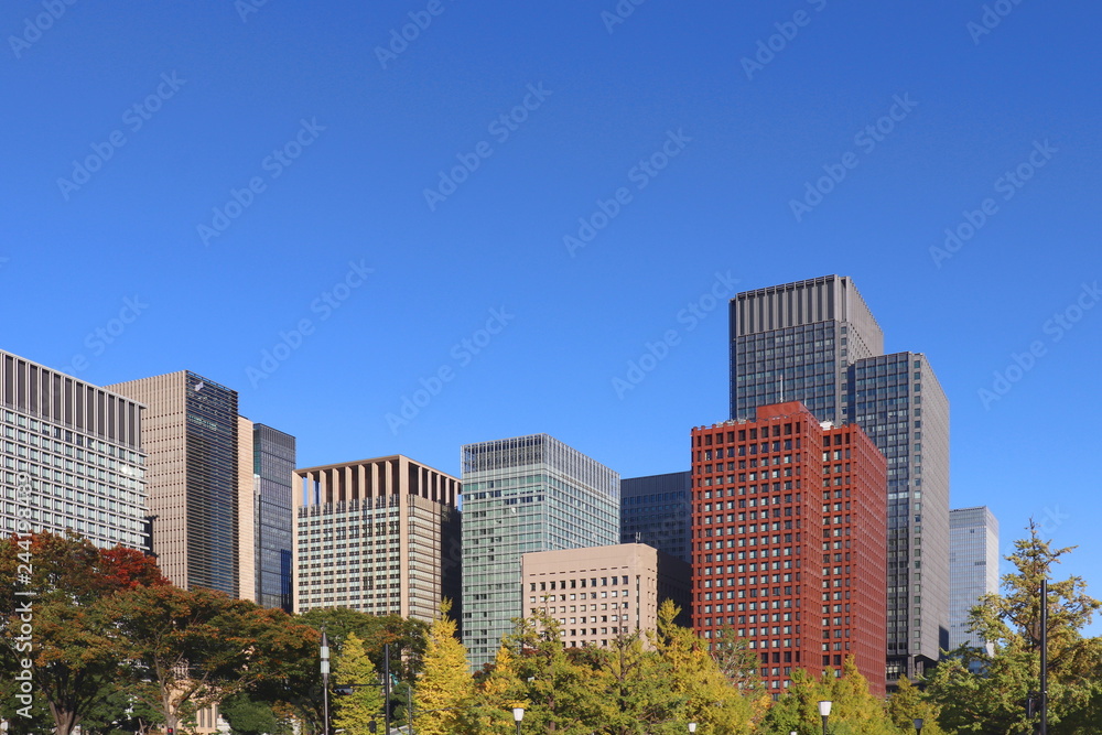 東京・丸の内~大手町の高層ビル群 / A view of Marunouchi and Otemachi business district with blue sky - Chiyoda Ward, Tokyo, Japan 東京・丸の内~大手町の高層ビル群 / A view of Marunouchi and Otemachi business district with blue sky - Chiyoda Ward, Tokyo, Japan