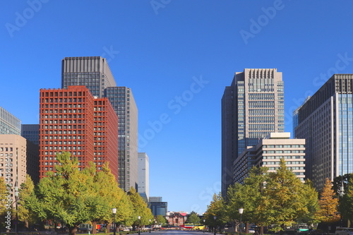 東京・丸の内の高層ビル群 / A view of Marunouchi business district with blue sky - Chiyoda Ward, Tokyo, Japan