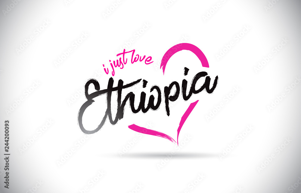 Ethiopia I Just Love Word Text with Handwritten Font and Pink Heart Shape.