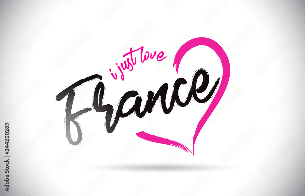 France I Just Love Word Text with Handwritten Font and Pink Heart Shape.