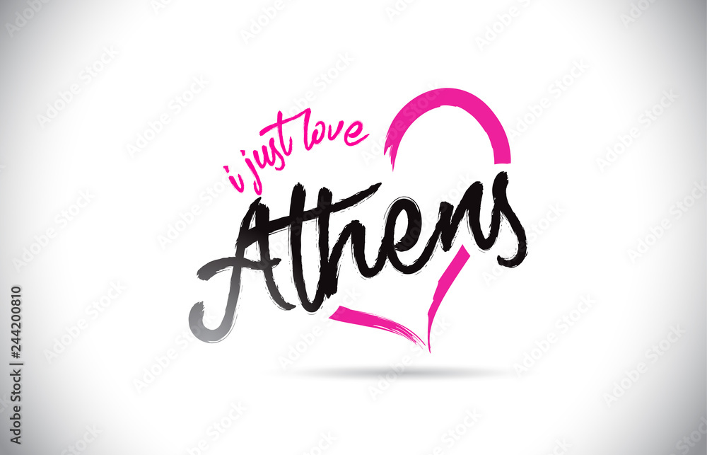 Athens I Just Love Word Text with Handwritten Font and Pink Heart Shape.